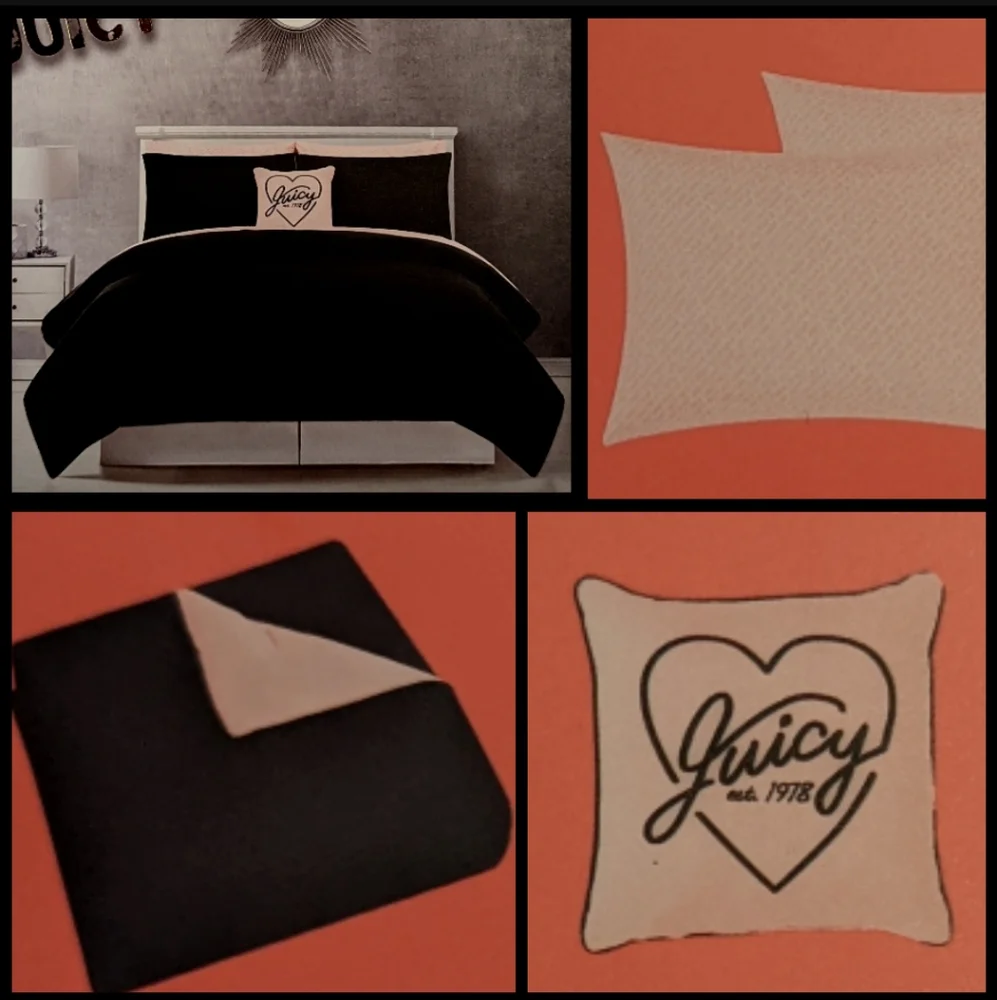 🆕 Black & Blush Pink 8pc Queen Comforter Set 🩷 Juicy Couture